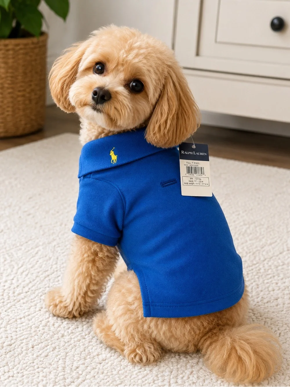 Ralph Lauren Blue Dog Polo Shirt with Yellow Pony- Pet clothing